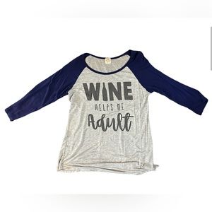 “Wine helps me adult” Graphic Baseball Tee - Pink Foot - Large
